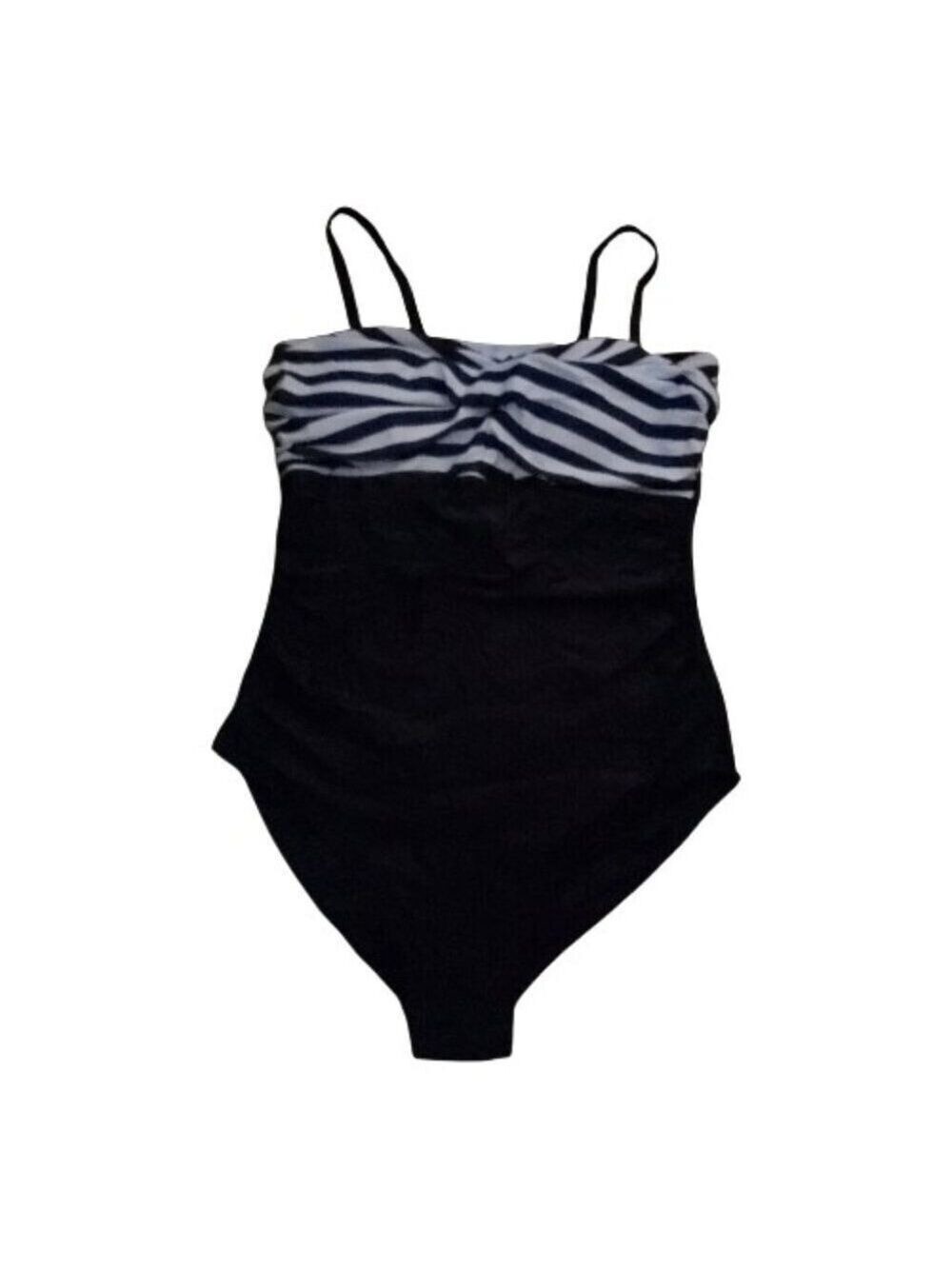 Smismivo Black & White Striped One Piece Swimsuit Size L Removable Straps